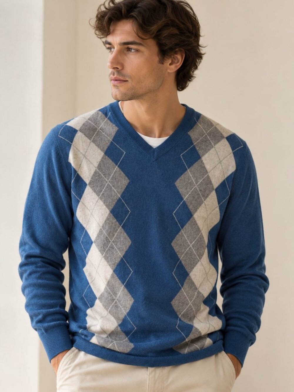 Banana Republic Argyle Sweater – Silk & Cashmere Blend – Size L